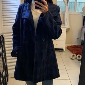 Blue Plaid Pea Coat